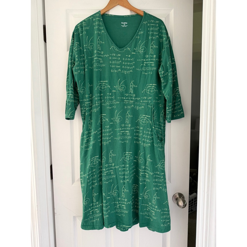 Svaha Rocket Science Rosalind Long Sleeve Maxi Green Organic Cotton Dress